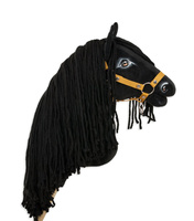 Super Hobby Horse Koń na kiju Fryz z długą miękką grzywą ręcznie wykonany czarny konik Premium