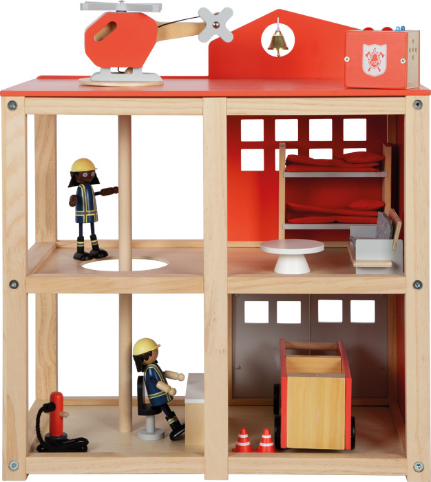 Duża remiza strażacka z helikopterem i akcesoriami Small Foot 12703 drewniane domki dla lalek