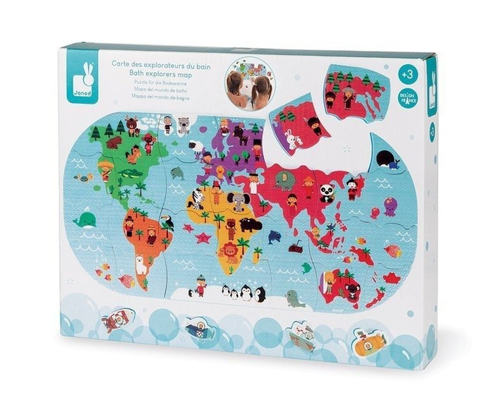 Puzzle do kąpieli Mapa świata 28 elementów 3+, Janod J04719