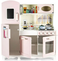 Drewniana kuchnia dla dzieci z telefonem z efektami świetlnymi i dźwiękowymi Pink