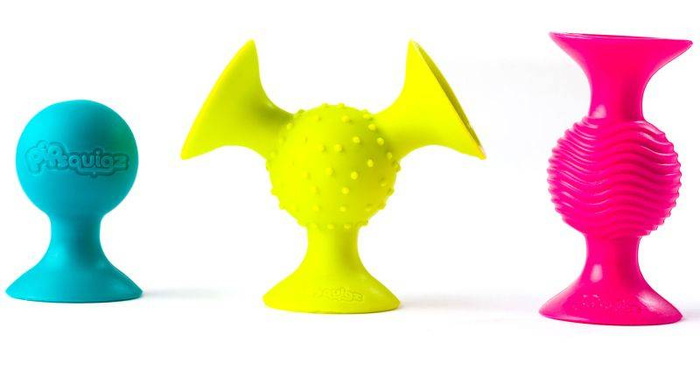 PipSquigz Silikonowe grzechotki z przyssawkami FA089-1 Fat Brain Toys, zabawki dla niemowląt