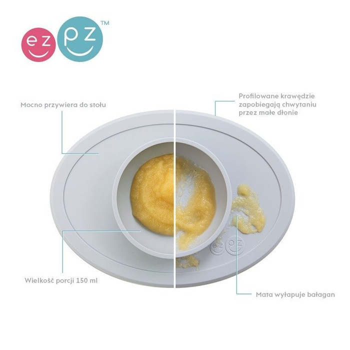 Komplet pierwszych naczyń silikonowych First Foods Set pastelowa szarość EUFFP003-EZPZ