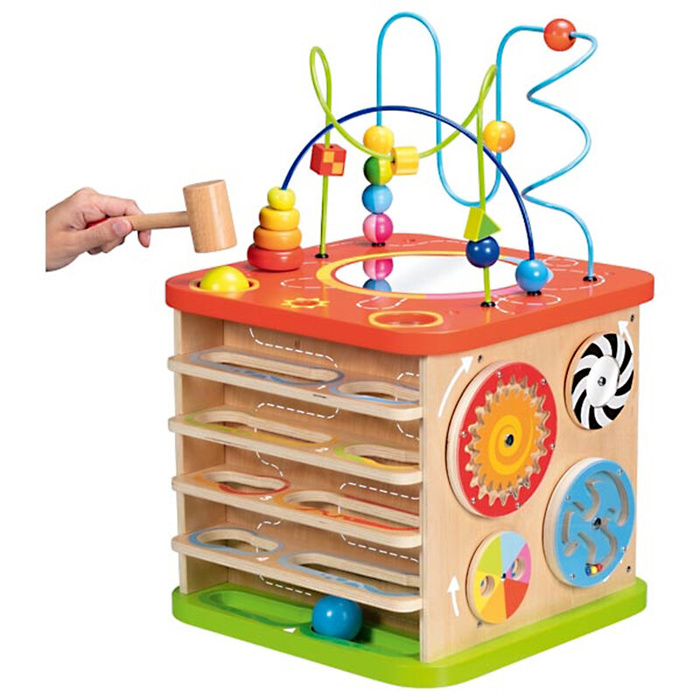 Drewniana kostka edukacyjna z pętlą motoryczną Aktywny Maluch XXL Goki 59964