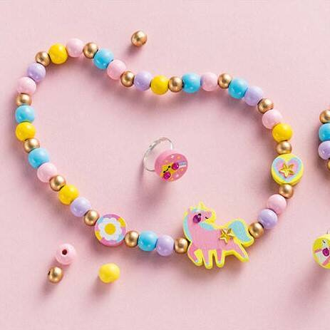 Zestaw kreatywny do tworzenia biżuterii z drewna bransoletka naszyjnik 2 pierścionki Tęczowa kraina J09129 Janod