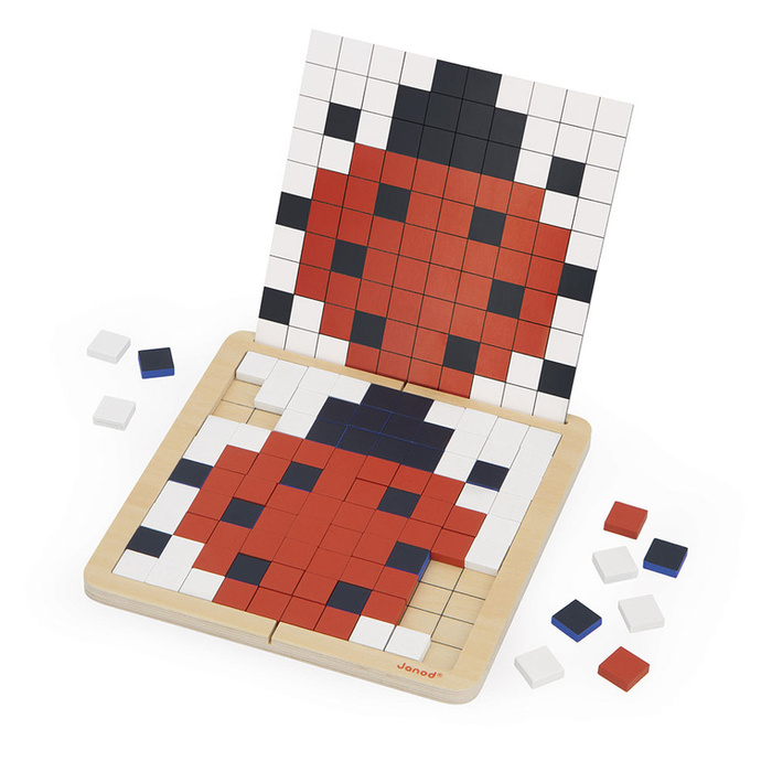 Drewniana układanka mozaika piksele symetria i kodowanie 4w1 Janod J05093