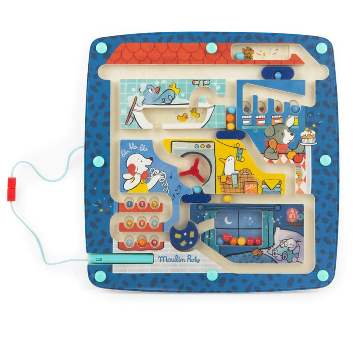 Labirynt magnetyczny dla dzieci Zwierzątka w domu PUCE&PILOU Moulin Roty 684084 gry zręcznościowe