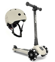 Zestaw SCOOTANDRIDE Kask + Highwaykick 3 LED hulajnoga składana ze świecącymi kółkami 3+ Ash