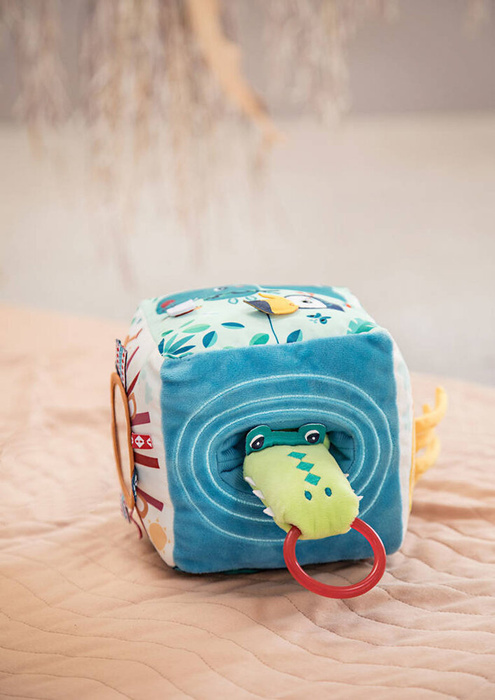 Kostka aktywizująca z pozytywką wielofunkcyjna miękka z gryzakiem Dżungla 83399 Lilliputiens