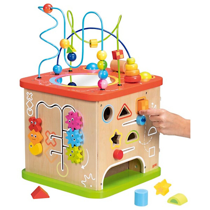 Drewniana kostka edukacyjna z pętlą motoryczną Aktywny Maluch XXL Goki 59964