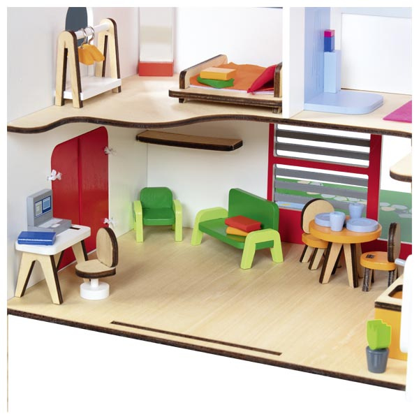 Drewniany domek dla lalek Eco House przenośny z akcesoriami 54 el Goki 51458