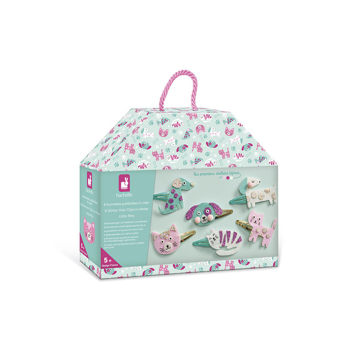 Zestaw kreatywny do tworzenia biżuterii brokatowe spinki do włosów Pieski i kotki Janod J09181