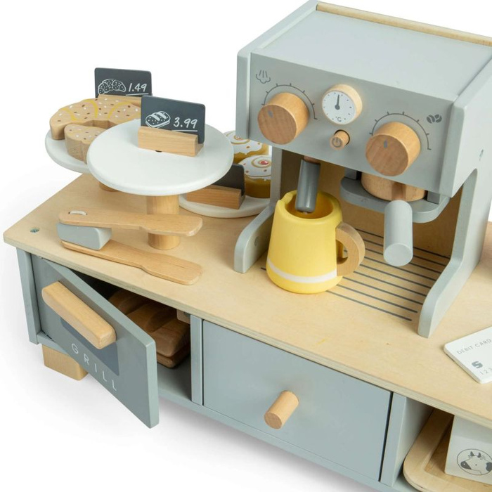 Kawiarnia dla dzieci z wyposażeniem 32 elementy Bigjigs 37082 Drewniane zabawki dla dzieci