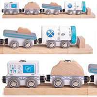 Skład kolejowy Pociąg wiertniczy BJT496-Bigjigs Rail, kolejki drewniane