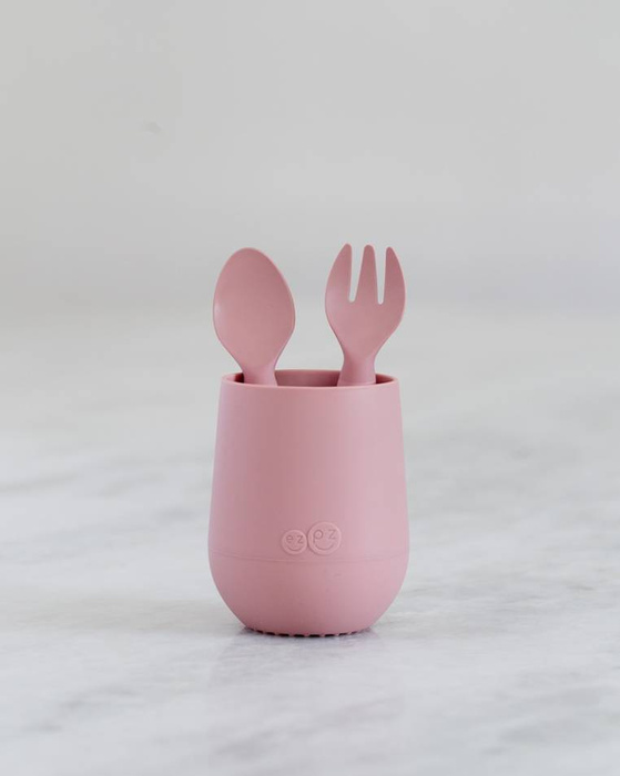 Komplet silikonowych sztućców Mini Utensils pastelowy róż EUMUB005-EZPZ, sztućce dla dzieci