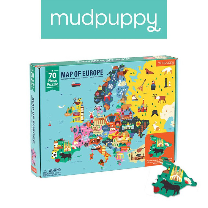Tekturowe puzzle Mapa Europy z elementami w kształcie państw 70 el MP51943-Mudpuppy, puzzle dla dzieci