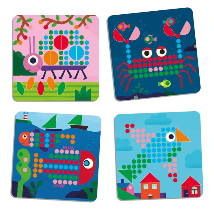 Kolorowa mozaika układanka drewniana zwierzątka Mini Animo Djeco DJ08137 układanki dla dzieci