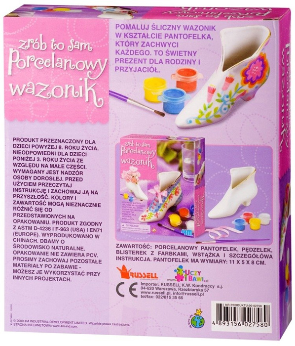 Porcelanowy wazonik - zrób to sam, Art.&Craft, 2758-4M, kreatywna zabawa, zabawki dla dziewczynek