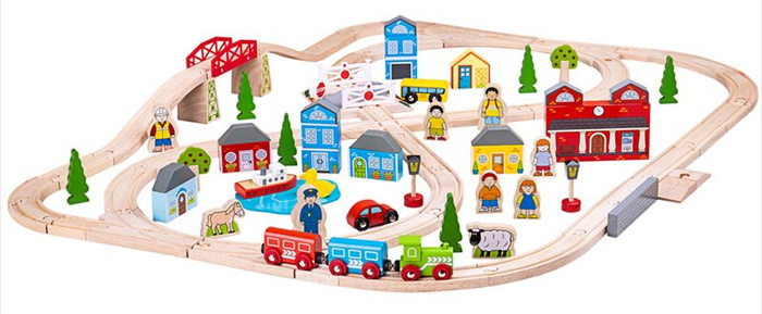 Kolejka drewniana z dodatkami 101 el. Miasto i wieś BJT015-Bigjigs Rail