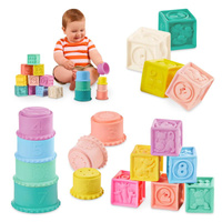 Klocki sensoryczne i miękkie kubeczki 2w1 Stackin’ Squishies 17 elementów B.Toys BX2401Z