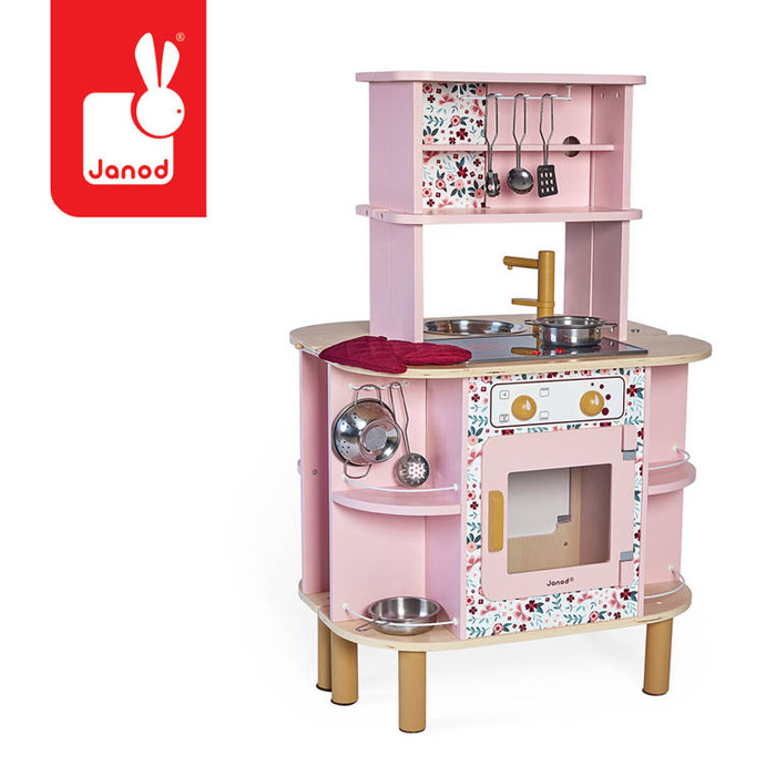 Dwustronna drewniana kuchnia Twist z 8 akcesoriami Janod J06616