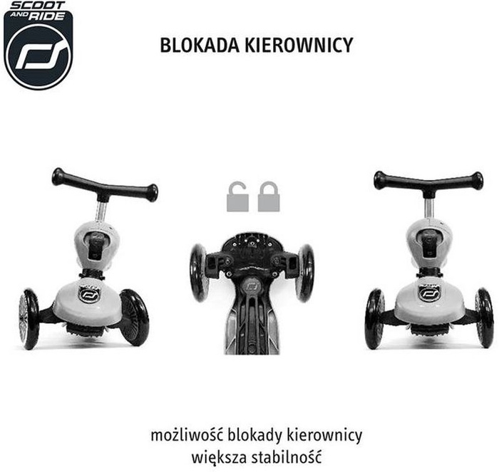 Zestaw SCOOTANDRIDE Kask + Highwaykick1 2w1 jeździk i hulajnoga z zamykanym schowkiem Brown Lines