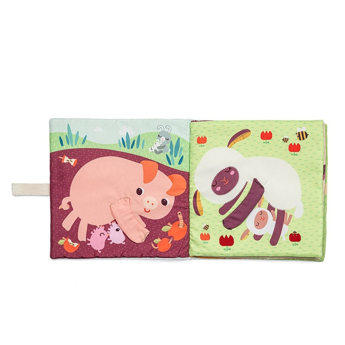 Książeczka aktywizująca Młode zwierzątka Lilliputiens 83856 z mini-pacynkami Farma dla niemowląt