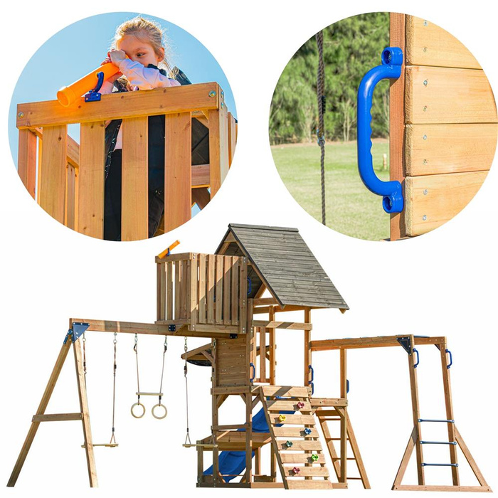 Drewniany duży Plac Zabaw AXI Mitch play tower A030.504.30 Zjeżdżalnia Huśtawki Ścianka wspinaczkowa Wieża do ogrodu