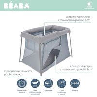 Łóżeczko turystyczne dwupoziomowe z funkcją kojca 3w1 Eazy sleep Heather grey Pebble Beaba 946004