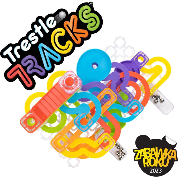 Kulodrom Trestle Tracks Deluxe Zestaw Konstruktorski 124 elementów Fat Brain Toys FA313-3 labirynt dla kulek