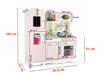 Drewniana kuchnia dla dzieci z telefonem z efektami świetlnymi i dźwiękowymi Pink