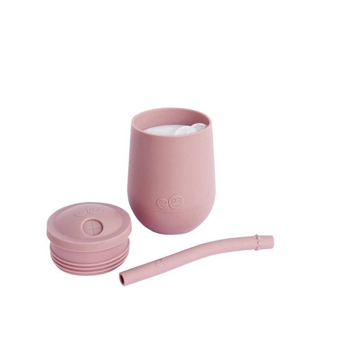 Silikonowy kubeczek ze słomką Mini Cup + Straw Training System pastelowy róż EUSTB005-EZPZ, kubki dla dzieci