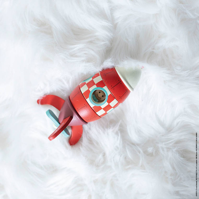 Drewniana, mała, magnetyczna rakieta, "Czerwona strzała", JND05207-Janod, zabawki dla chłopców