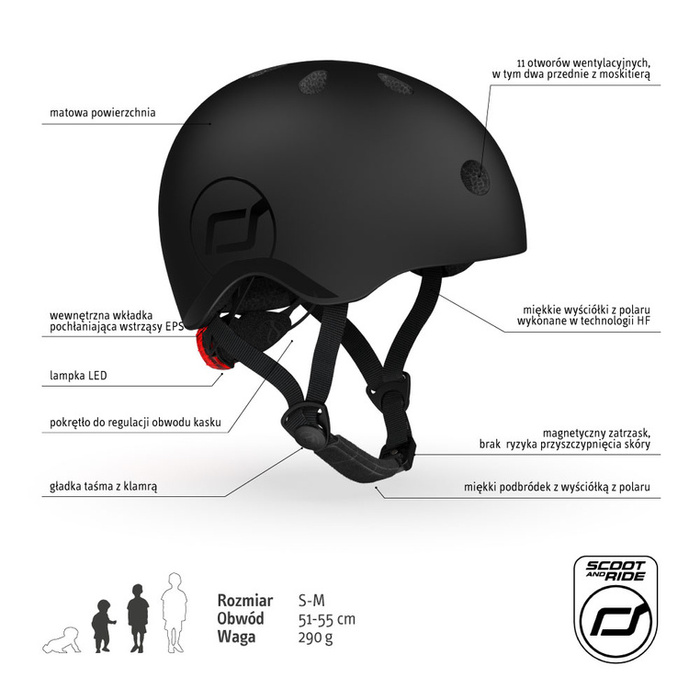 Scoot and Ride Zestaw Kask i Ochraniacze Black S-M dla dzieci 3+ do bezpiecznej jazdy