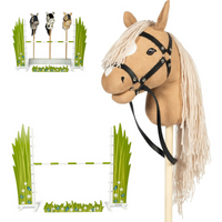 Zestaw dla Hobby Horse Koń na kiju beżowy z otwartą buzią i przeszkoda łąka Astrup