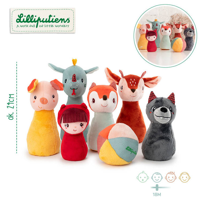 Zestaw miękkich kręgli z piłką - dzwoneczkiem Las 83465 LILLIPUTIENS