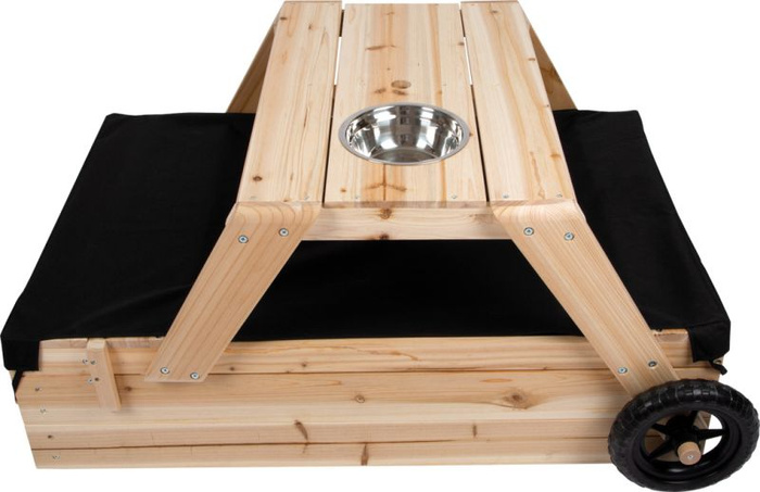 Drewniana piaskownica dla dzieci 3w1 stolik z ławką stół błotny Outdoor Small Foot 12411 zestaw mebli ogrodowych