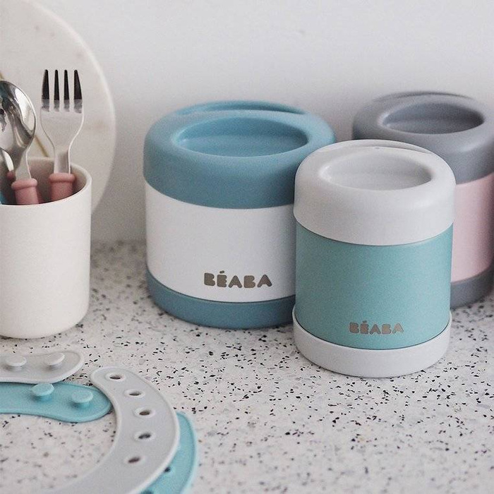Termos na obiad dla dziecka ze stali nierdzewnej z hermetycznym zamknięciem 300 ml szaro turkusowy Beaba 912907