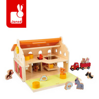 Drewniana farma z otwieranym dachem i figurkami Janod J03318 zabawki edukacyjne