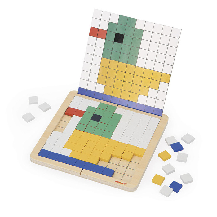 Drewniana układanka mozaika piksele symetria i kodowanie 4w1 Janod J05093