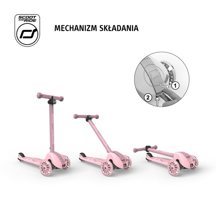 SCOOTANDRIDE Highwaykick 3S Hulajnoga z systemem sterowania 2w1 i kółkami LED składana 3+ Rose