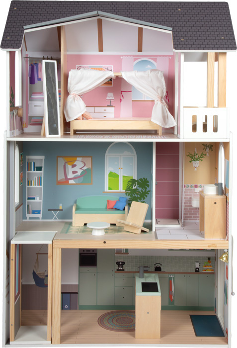 Domek dla lalek z wyposażeniem 3 piętrowa Dream Villa XL winda i balkon Small Foot 12730