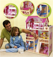 Luksusowy domek dla lalek z drewna - zabawki dla dziewczynek