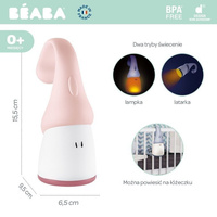 Lampka nocna LED przenośna z latarką Pixie 90h świecenia Pink Beaba 930299