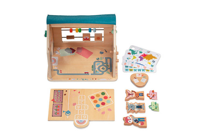 Drewniana wielofunkcyjna rozkładana Szkoła z 3 figurkami i akcesoriami 83422 Lilliputiens