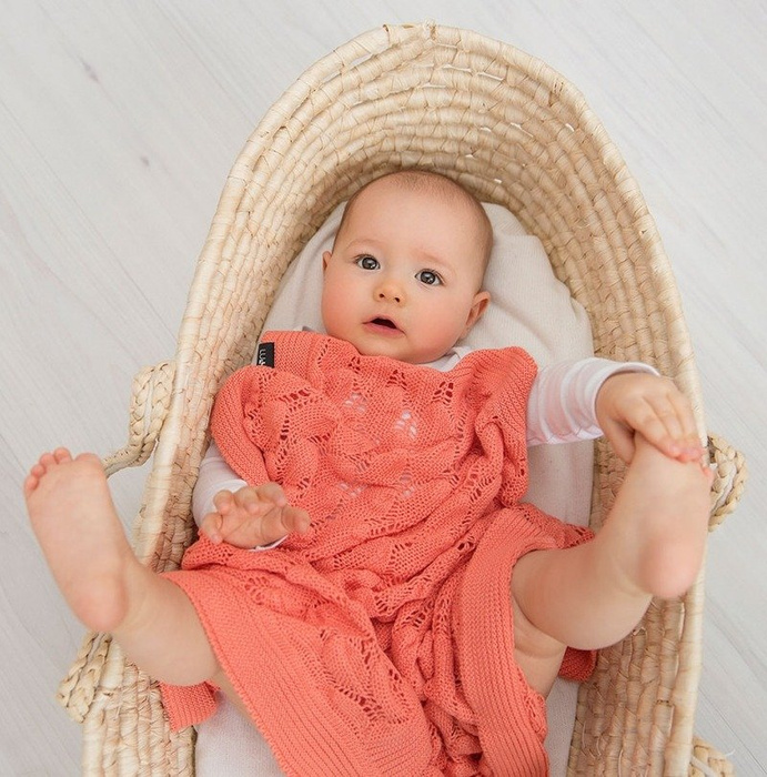 Kocyk ażurowy Boho koral LL5787-Lullalove, kocyki dla dzieci