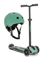 Zestaw SCOOTANDRIDE Kask + Highwaykick 5 LED Hulajnoga trójkołowa balansowa ze świecącymi kółkami 5+ Forest