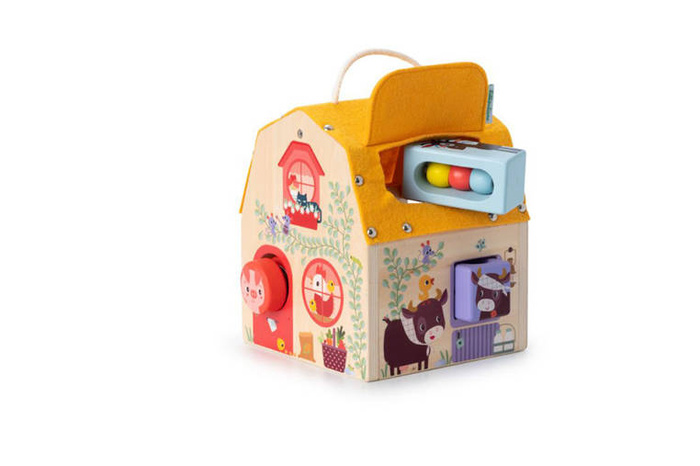 Drewniany domek dźwiękowy wielofunkcyjny z sorterem Farma 83445 Lilliputiens