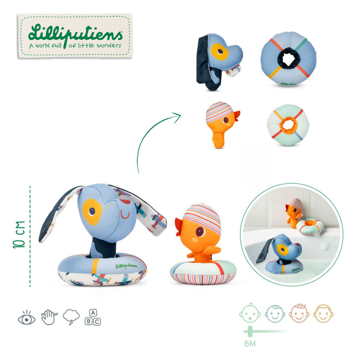 Przytulanki do kąpieli Lilliputiens 83651 Piesek Jules i Kaczorek Gaspard z kołami do pływania