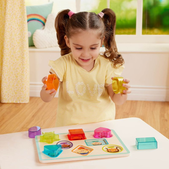 Drewniana układanka kształty i emocje kolorowy filtr Peek & Explore – Shapes & Emotions B.Toys BX2216Z