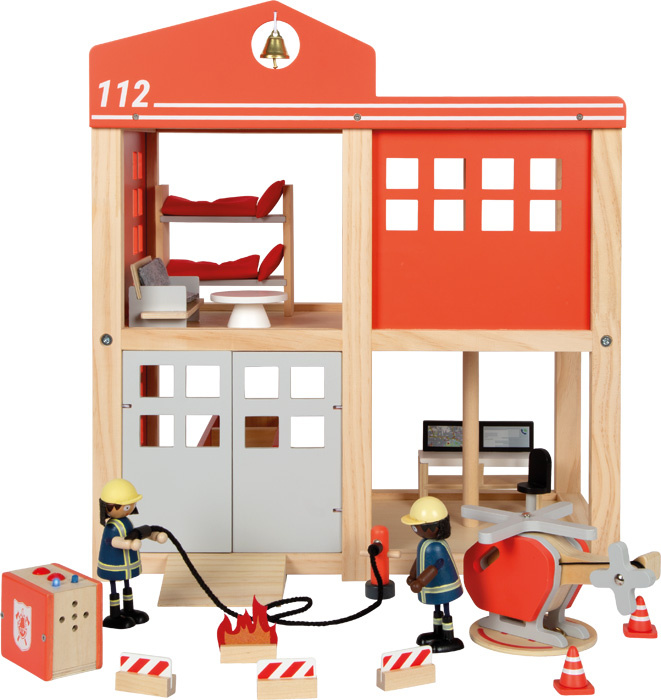 Duża remiza strażacka z helikopterem i akcesoriami Small Foot 12703 drewniane domki dla lalek